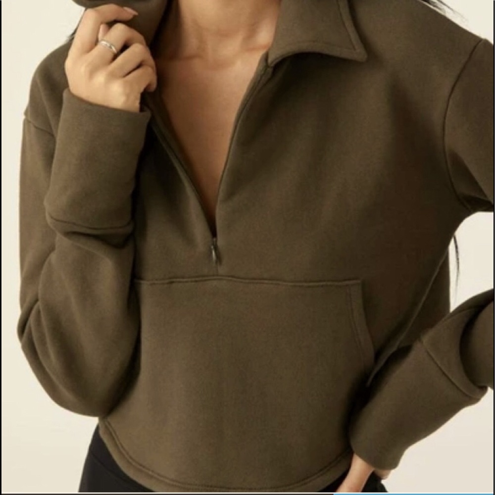 NWT Joah Brown Half Zip Sweatshirt - Picture 3 of 4